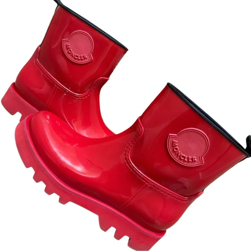 -SOLD -AUTHENTIC MONCLER sexy Glossy Red Rain Boots EU 40 US 9.5 - Picture 4 of 15